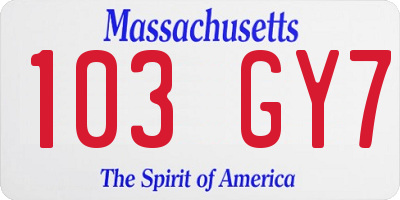 MA license plate 103GY7