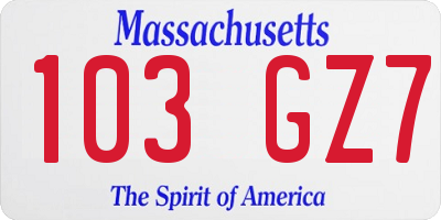 MA license plate 103GZ7