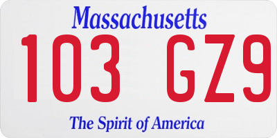 MA license plate 103GZ9