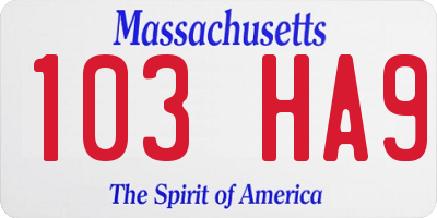 MA license plate 103HA9
