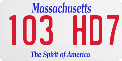 MA license plate 103HD7