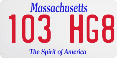 MA license plate 103HG8