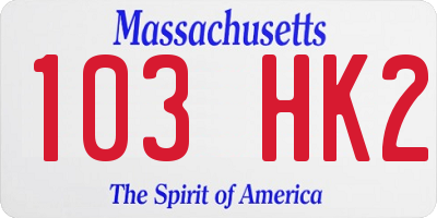 MA license plate 103HK2
