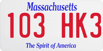 MA license plate 103HK3