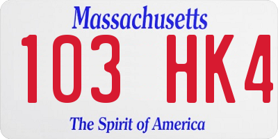 MA license plate 103HK4