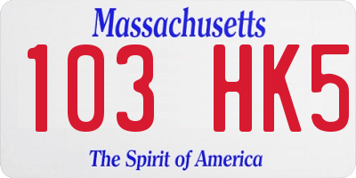 MA license plate 103HK5