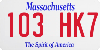 MA license plate 103HK7