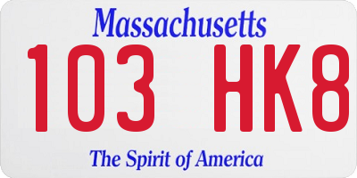 MA license plate 103HK8