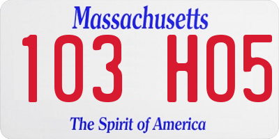 MA license plate 103HO5