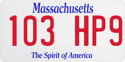 MA license plate 103HP9