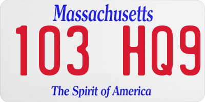 MA license plate 103HQ9