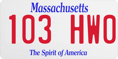 MA license plate 103HW0