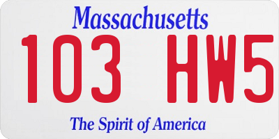 MA license plate 103HW5