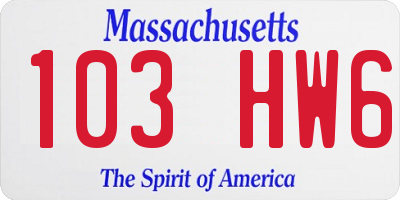 MA license plate 103HW6