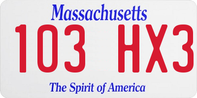MA license plate 103HX3