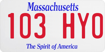 MA license plate 103HY0