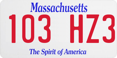MA license plate 103HZ3