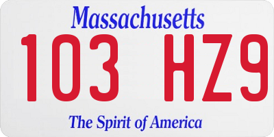 MA license plate 103HZ9