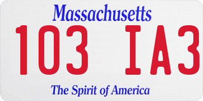 MA license plate 103IA3