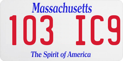 MA license plate 103IC9