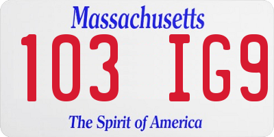 MA license plate 103IG9