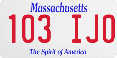 MA license plate 103IJ0