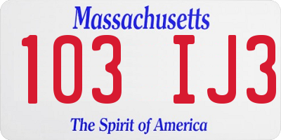 MA license plate 103IJ3