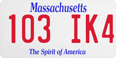 MA license plate 103IK4