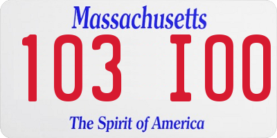 MA license plate 103IO0