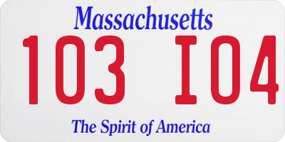 MA license plate 103IO4
