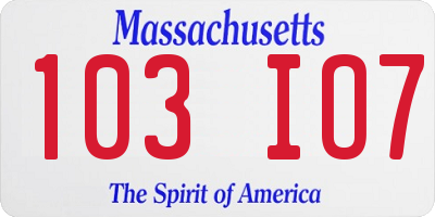 MA license plate 103IO7
