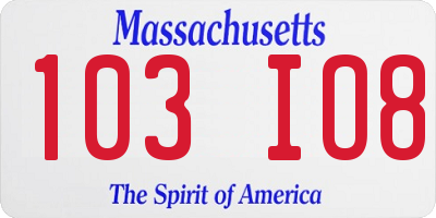MA license plate 103IO8