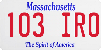 MA license plate 103IR0