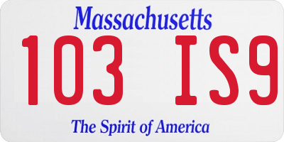 MA license plate 103IS9