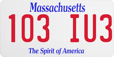 MA license plate 103IU3