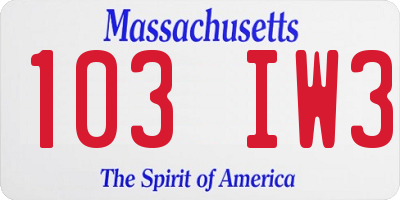 MA license plate 103IW3