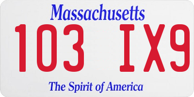 MA license plate 103IX9