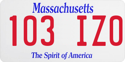 MA license plate 103IZ0