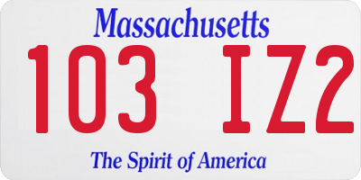 MA license plate 103IZ2