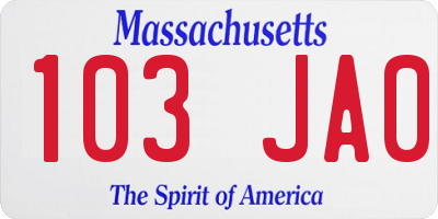 MA license plate 103JA0