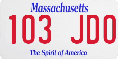 MA license plate 103JD0