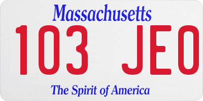 MA license plate 103JE0