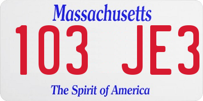 MA license plate 103JE3