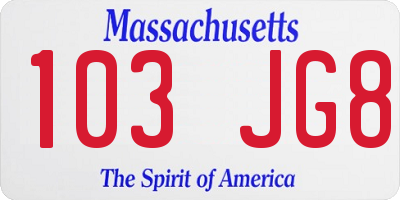 MA license plate 103JG8