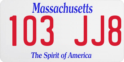 MA license plate 103JJ8