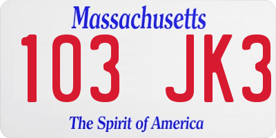 MA license plate 103JK3
