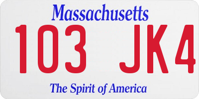 MA license plate 103JK4