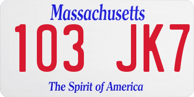 MA license plate 103JK7