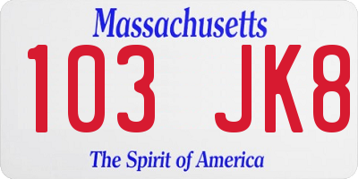 MA license plate 103JK8