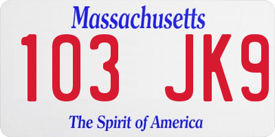 MA license plate 103JK9